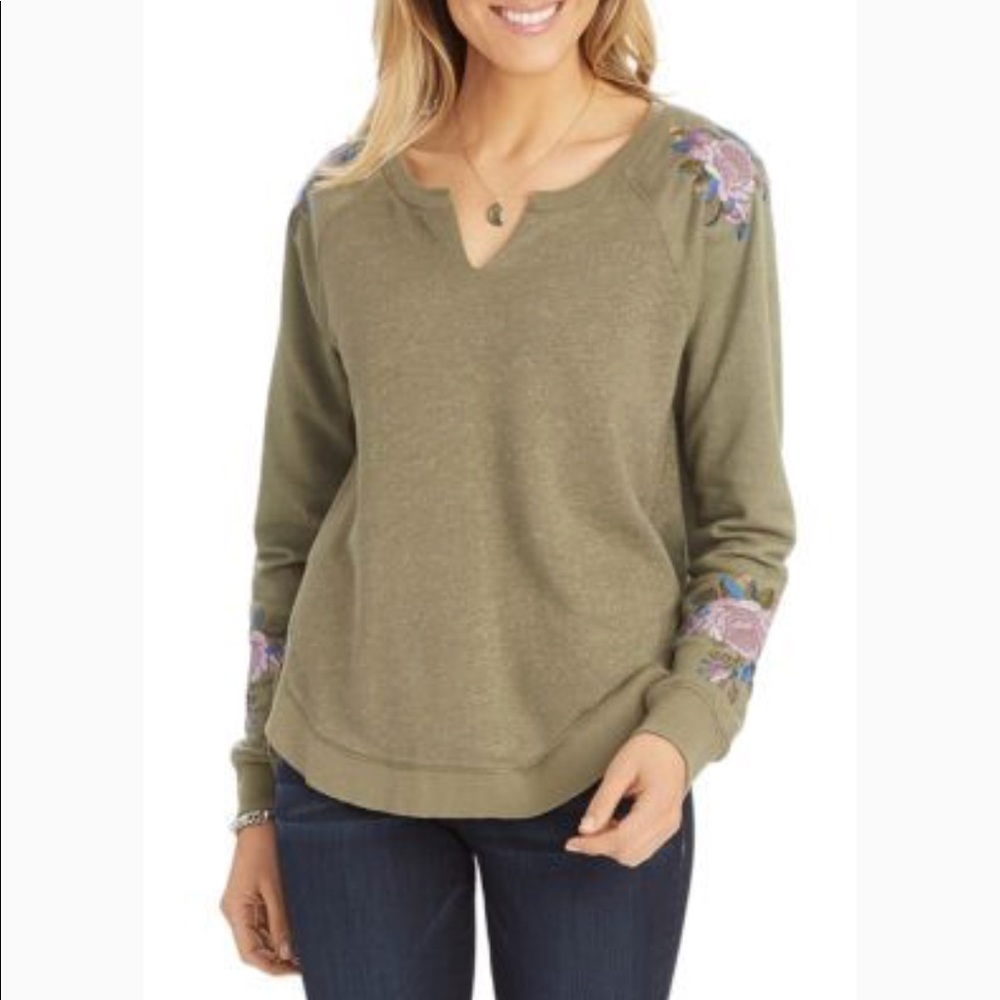 Democracy Embroidered Floral Sweatshirt Size XL